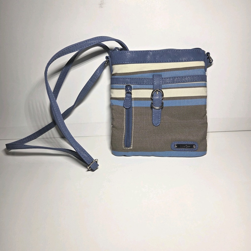 MultiSac Crossbody Bag NWT Blue Grey Striped Small Preppy Y2K Faux Leather Strap